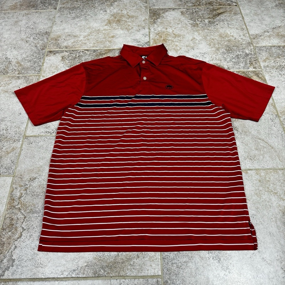 FootJoy FJ Golf Polo Mens XL Red Striped Short Sleeve Shirt Performance